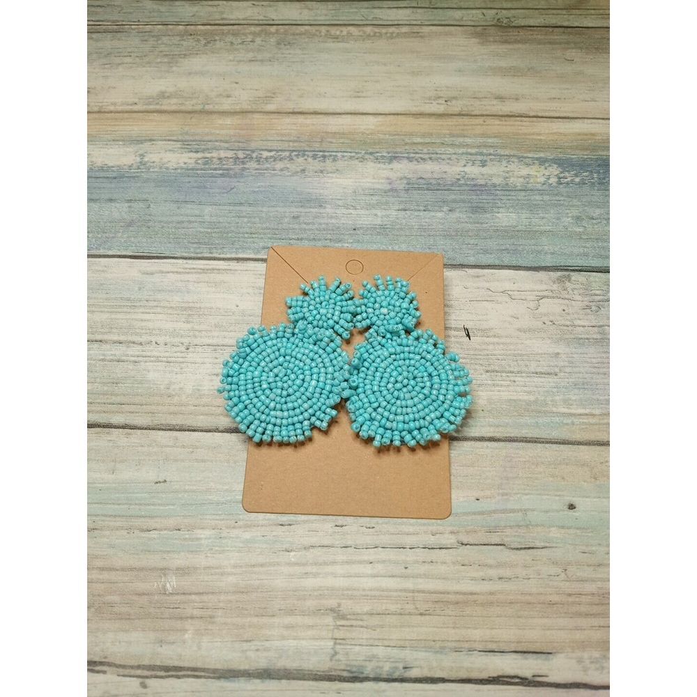 Turquoise Blue Seed Beads Double Disc EARRINGS Sunburst NWOT Handcrafted